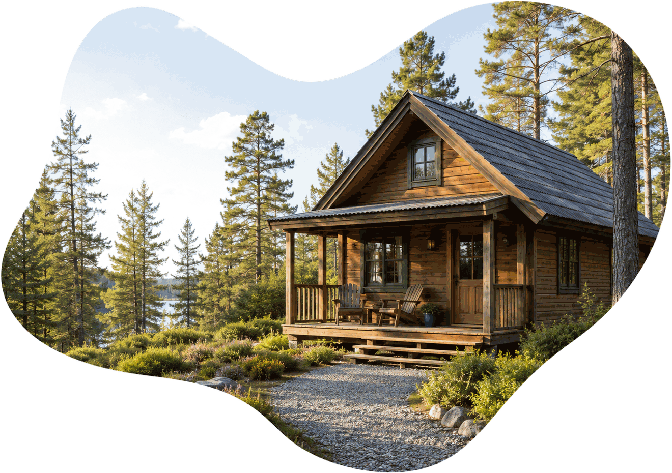 Vakantiewoning met veranda tussen de bomen aan het water